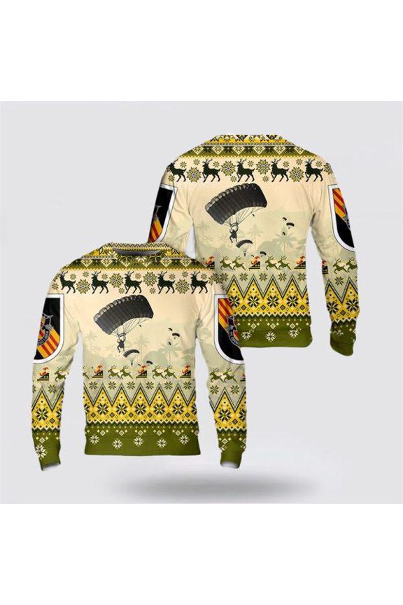 Army Sweater, US Army Paratroopers With The 5th Special Forces Group (Airborne) (5th SFG (A)) Parachute Christmas Sweater