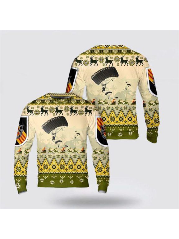 Army Sweater, US Army Paratroopers With The 5th Special Forces Group (Airborne) (5th SFG (A)) Parachute Christmas Sweater