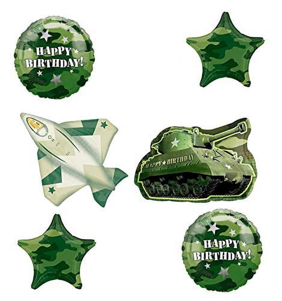 MAYFLOWER DISTRIBUTING Army Tank and Jet Fighter Camouflage Party Supplies Birthday Balloon Bouquet