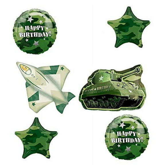 Army Tank and Jet Fighter Camouflage Party Supplies Birthday Balloon Bouquet