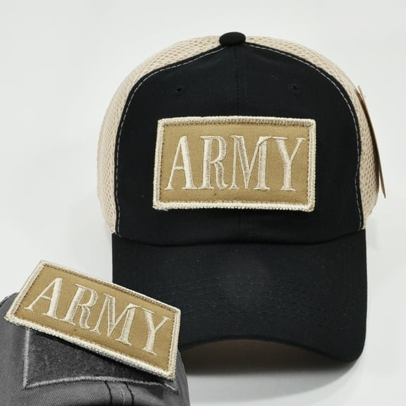 Army Text Patch Meshback Mens Cap [Baseball Cap - Black/Khaki - Adjustable]