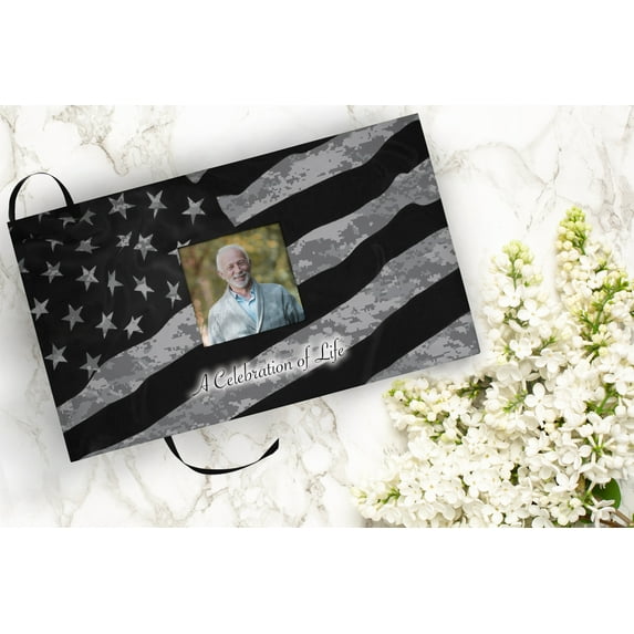Army UCP Flag Military Matching Themed 'Celebration of Life' Guest Book for Funeral or Memorial Service Funeral Guest Book with Photo Slot