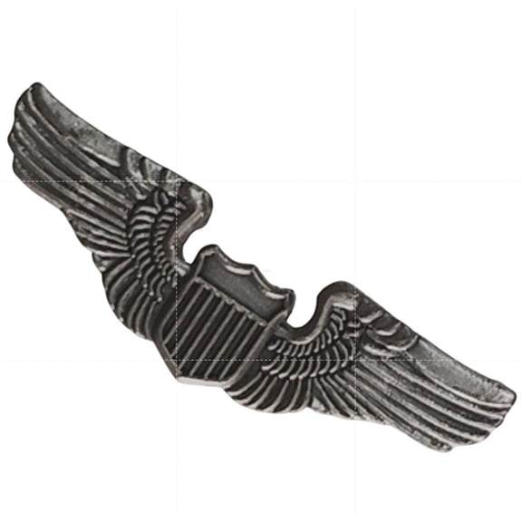 Army USAF Pilot Wings Hat, Lapel, Patinated Silver Finish Pin 1-1/4"W x 3/8"H