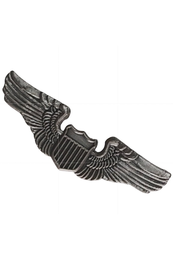 Army USAF Pilot Wings Hat, Lapel, Patinated Silver Finish Pin 1-1/4"W x 3/8"H