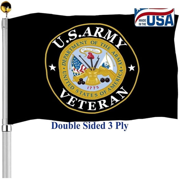 Army Veteran Emblem Flags 3x5 Outdoor Double Sided- US Army Gold Crest Military Flag 3 Ply Heavy Duty with 2 Brass Grommets for Outside Oudoor