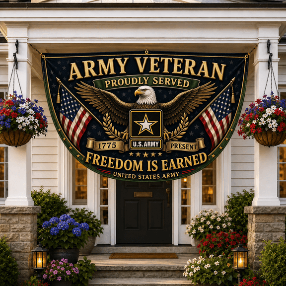 Army Veteran Flag Patriotic Bunting Banner, American Eagle Porch Decor