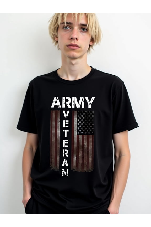 Army Veteran Flag T-Shirt Men round neck T-shirt black graphic summer Soft and comfortable Vintage Unisex Shirt Short Sleeve tshirts