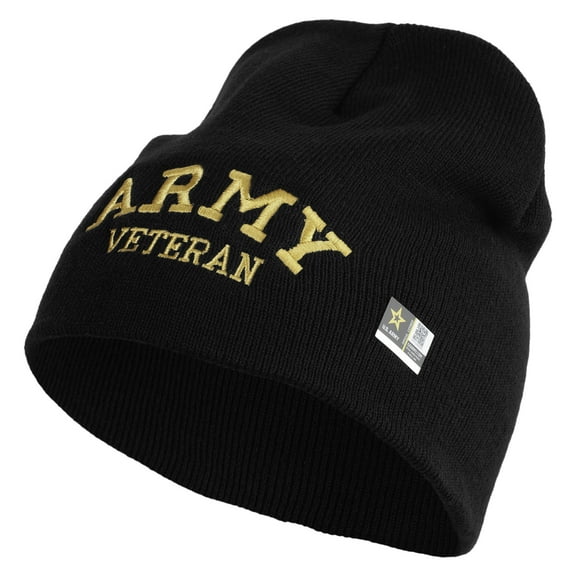 Army Veteran Letters Embroidered 8 Inch Knitted Short Beanie - Black OSFM