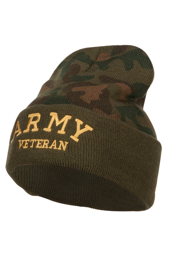 Army Veteran Letters Embroidered Camo Beanie - Green OSFM