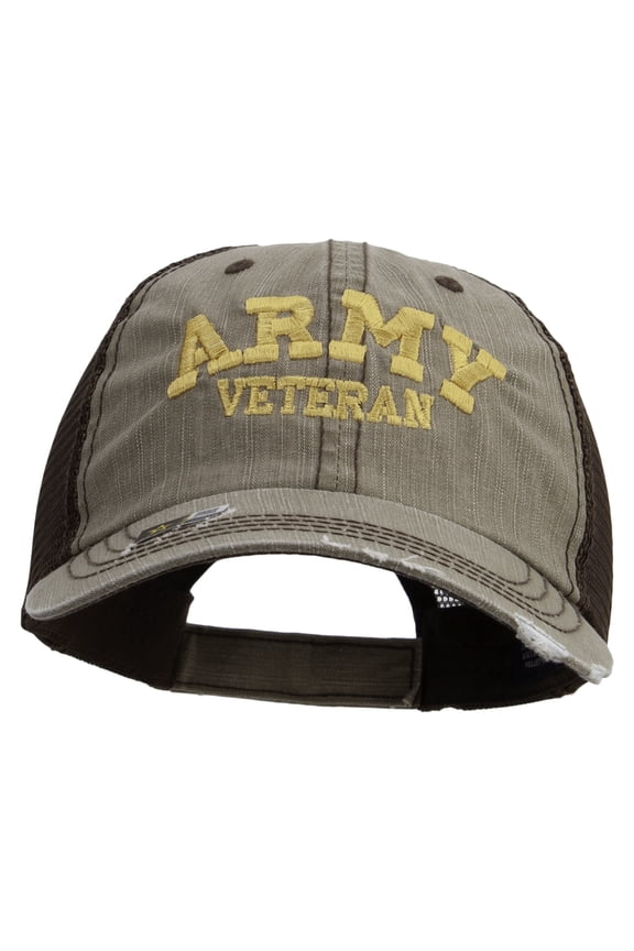 Army Veteran Letters Embroidered Low Profile Special Cotton Mesh Cap - Khaki Brown OSFM
