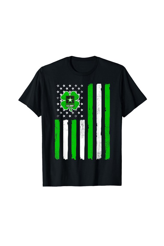 Army Veteran St Patrick's Day Shamrock American Flag Women Men T-Shirt