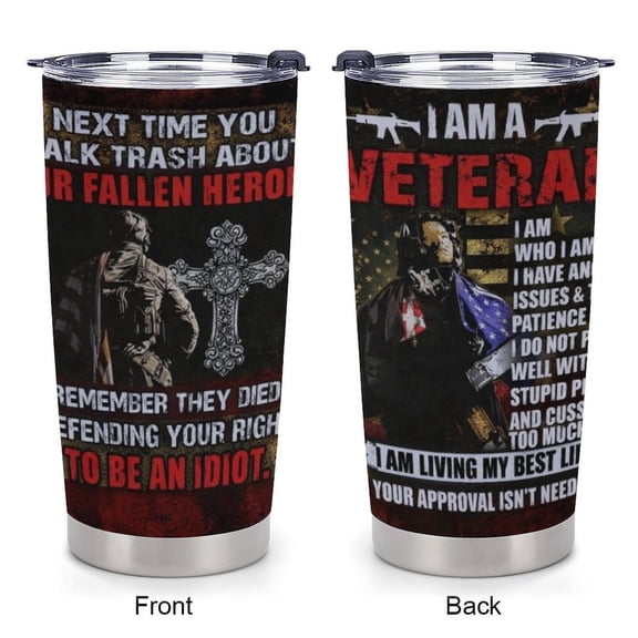 Army Veteran Tumbler 20 Oz For Men Your Approval Isn't Needed, God Veteran Air Force Cup, Jesus Navy Veteran Mug, Fathers Day Marine Veteran Gifts