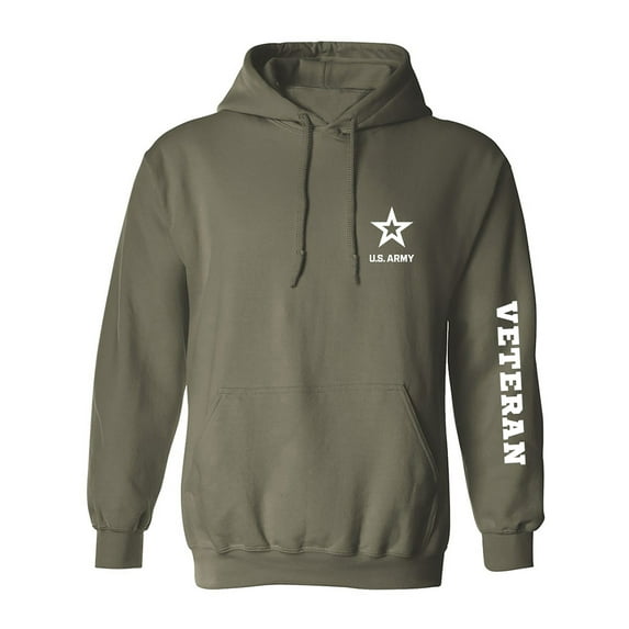 Army "Veteran" White Sleeve Print Adult Hooded Sweatshirt