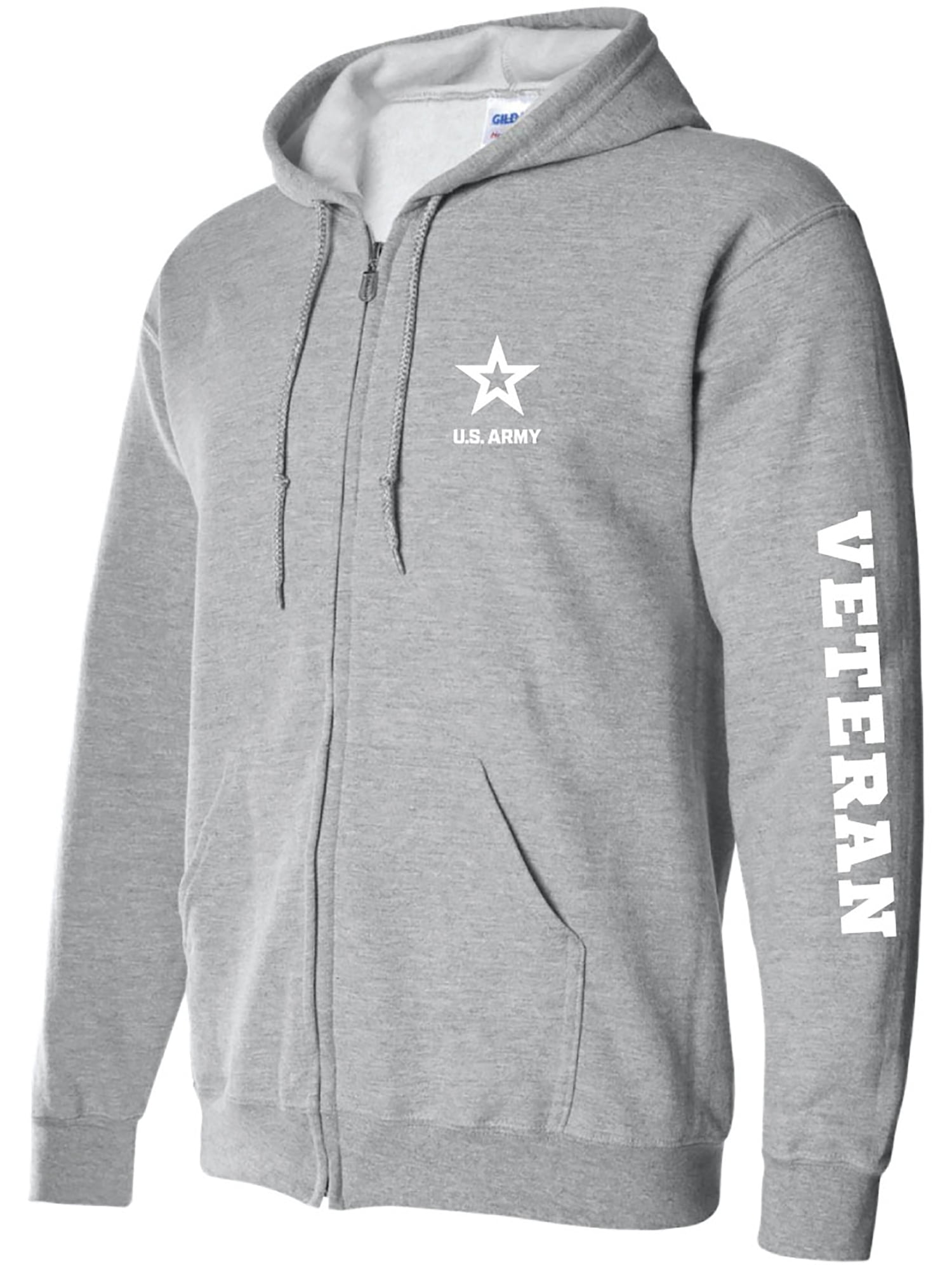 Army "Veteran" White Sleeve Print Full-Zip Hooded Sweatshirt