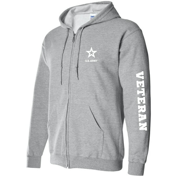 Army "Veteran" White Sleeve Print Full-Zip Hooded Sweatshirt