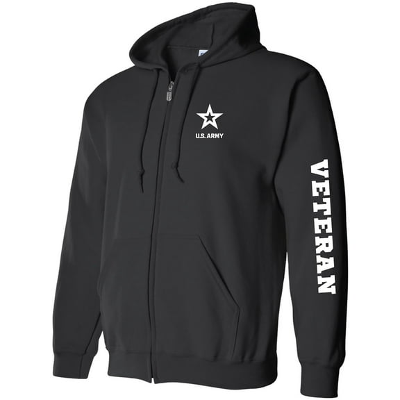 Army "Veteran" White Sleeve Print Full-Zip Hooded Sweatshirt