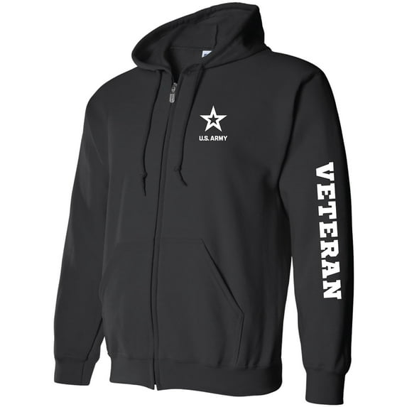 Army "Veteran" White Sleeve Print Full-Zip Hooded Sweatshirt