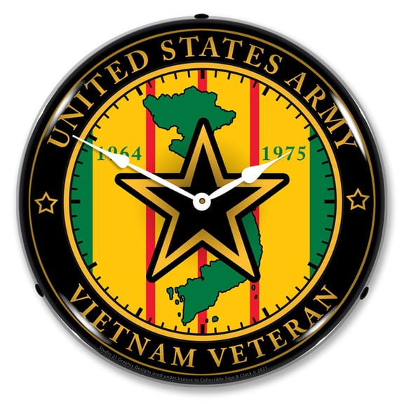 Collectable Sign and Clock Army Vietnam Veteran LED Lighted Premium Wall Clock