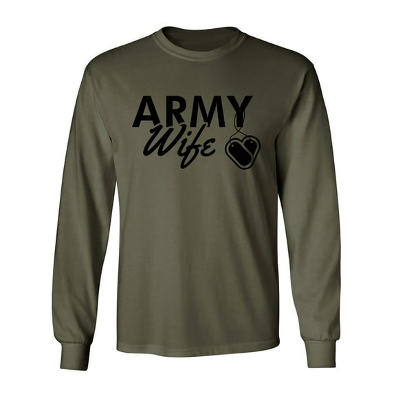 Army Wife Dogtags Long Sleeve T-Shirt in Military Green