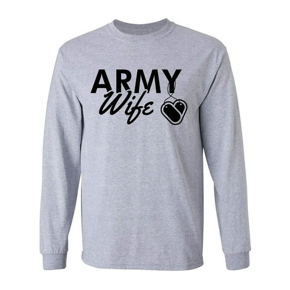 Army Wife Dogtags Long Sleeve T-Shirt in grey