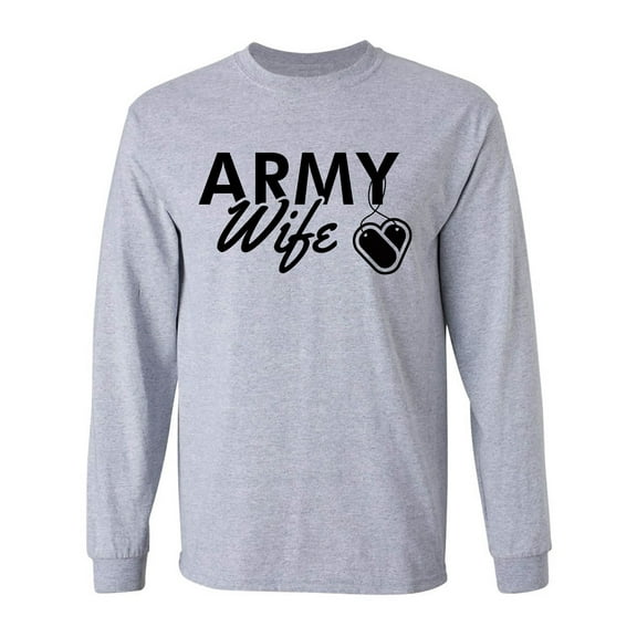 Army Wife Dogtags Long Sleeve T-Shirt in grey