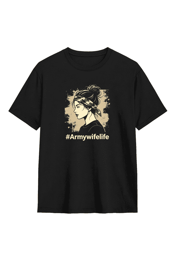 Army Wife Life Camo Retro Graphic Tee for Women, Mom Fun Cotton Short Sleeves T-Shirt