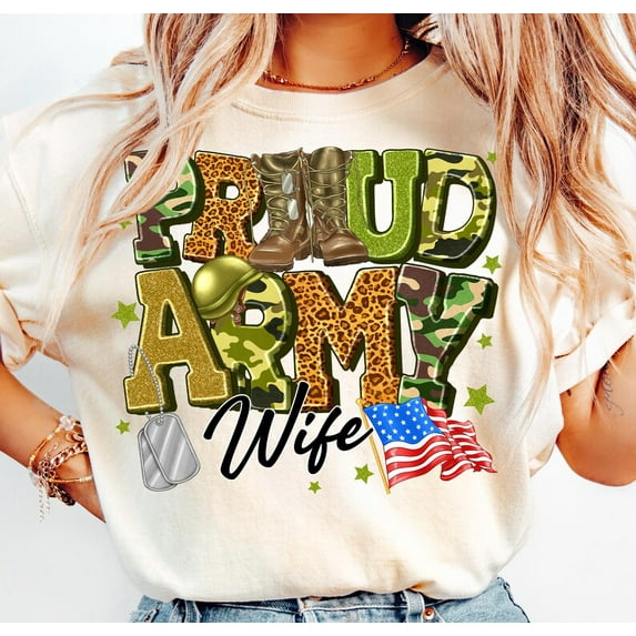 Army Wife T-Shirt– Patriotic Military Spouse Tee with Camouflage Details, Support Our Troops