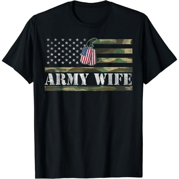 Army Wife With American Flag Camo Gift For Veteran Day T-Shirt