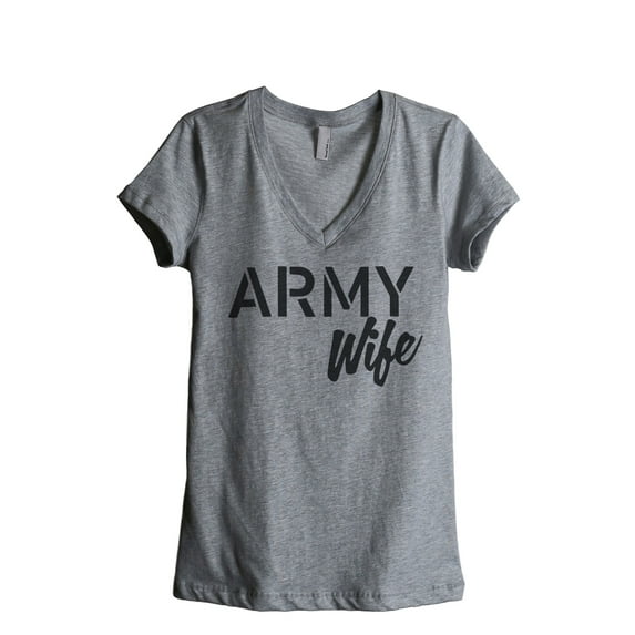 Army Wife Women's Fashion Relaxed V-Neck T-Shirt Tee Heather Grey 2X-Large
