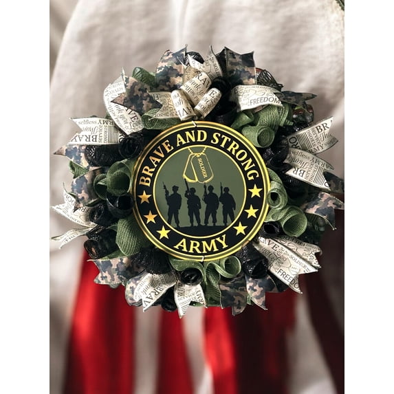 Army Wreath, Military Gift, Patriotic, Brave and Strong Army, Veteran Gift