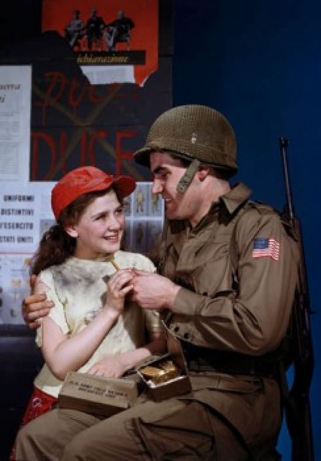 Army soldier giving chocolate to his daughter Canvas Art - (18 x 24)