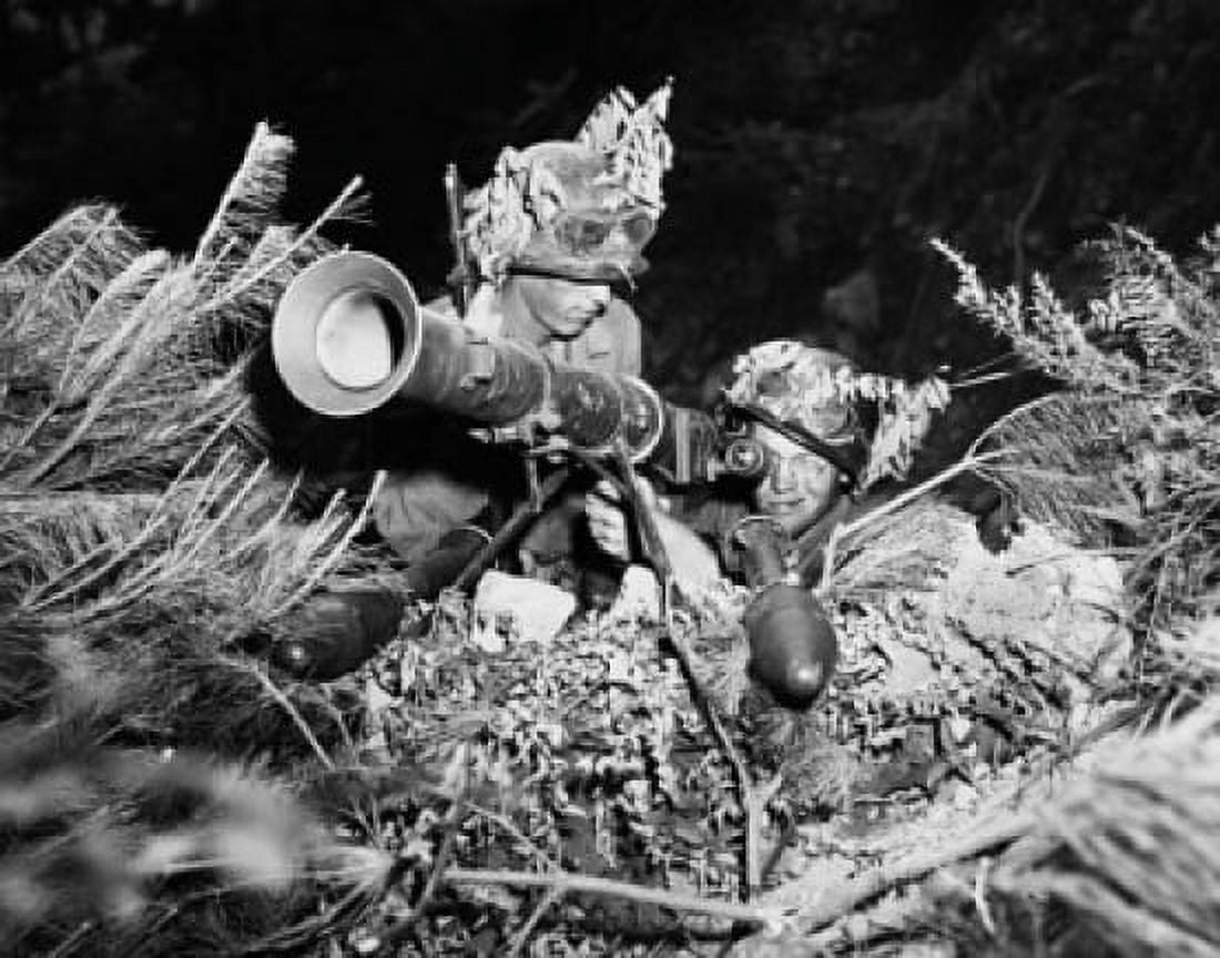 Army soldiers aiming with a rocket launcher Korean Front Lines Korea July 1950 Canvas Art - (24 x 36)