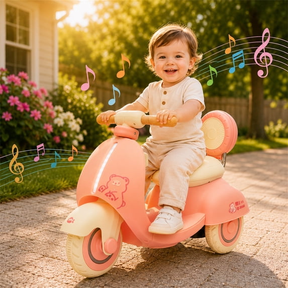 Arnahaishe 12V Electric Car Ride On Scooter Toy with Parents Control, Bluetooth and LED Light, Gift For Aged 1-3, Pink