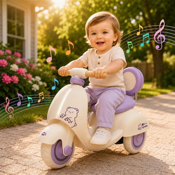 Arnahaishe 12V Electric Car Ride On Scooter Toy with Parents Control, Bluetooth and LED Light, Gift For Aged 1-3, Purple