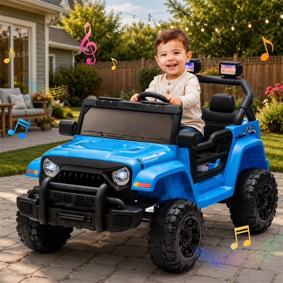 Arnahaishe 12V Electric Jeep Ride On Car with Parent Remote Control, Dual Drive, Bluetooth and MP3, Riding Toy Gift for Kids Aged 2-4, Blue