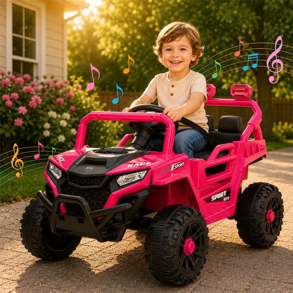 Arnahaishe 12V Electric Ride On Car Toy with Parents Control, Bluetooth and MP3, Gift For Aged 1-3, Pink