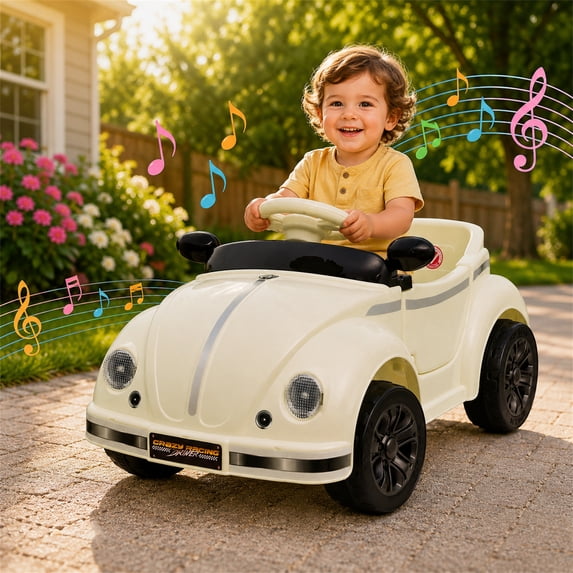 Arnahaishe 12V Kids Ride On Car Toy with Parental Remote Control, USB and Bluetooth, Gift for Kids Aged 2-4, Beige