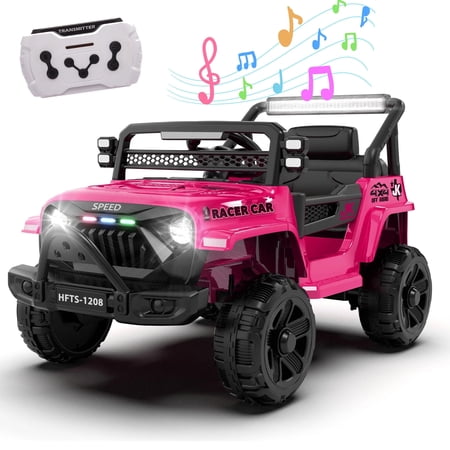 Arnahaishe 12V Electric Jeep, Battery Powered Ride-On Toy Truck for Kids 1-4, Pink