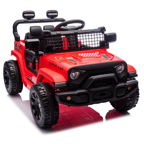 Arnahaishe 24V Electric Jeep Kids Ride On Car w/Parents Remote Control, 4-Wheel Suspension, 2WD, Power Display, Bluetooth MP3, LED Headlights for Ages 2-5, Red