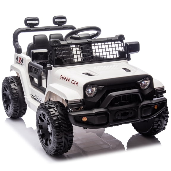 Arnahaishe 24V Electric Jeep Kids Ride On Car w/Parents Remote Control, 4-Wheel Suspension, 2WD, Power Display, Bluetooth MP3, LED Headlights for Ages 2-5, White