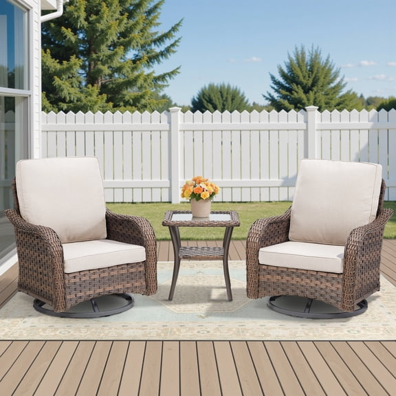 Arnahaishe 3 Pieces Outdoor Furniture Set, 2 Swivel Gliders Rocker with Side Table, Wicker Patio Bistro Set for Porch Deck Backyard