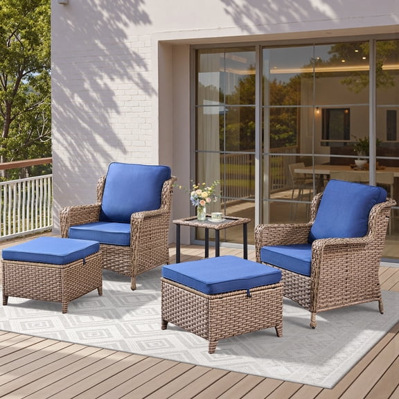 Arnahaishe 5-Piece Out Furniture Set, Patio Lounge Chairs Set of 2 with Side Table and 2 Ottomans for Porch Deck