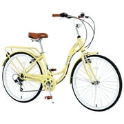 Arnahaishe Beach Cruiser Bike for Women 26-Inch Wheels 7-Speed, Steel Frame Commuter Bike for Ladies Girls,Cream