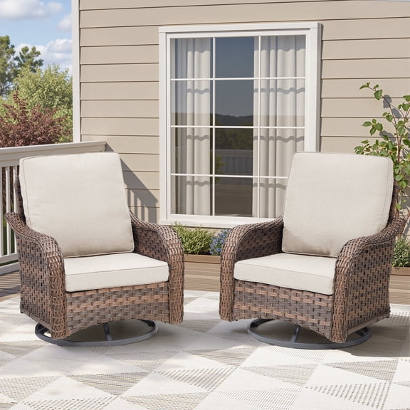 Arnahaishe Ourdoor Wicker Rocking Swivel Glider Rocker Patio Cushioned Chairs Set of 2 for Porch Balcony Backyard