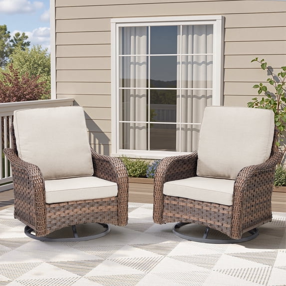 Arnahaishe Ourdoor Wicker Rocking Swivel Glider Rocker Patio Cushioned Chairs Set of 2 for Porch Balcony Backyard