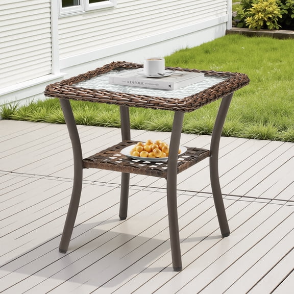 Arnahaishe Outdoor Wicker Side Table All Weather Rattan Patio End Table for Pool Balcony Deck Porch