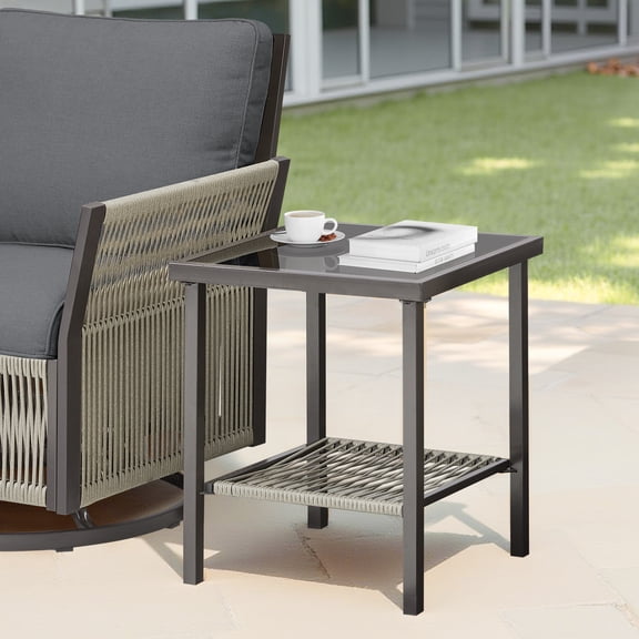 Arnahaishe Outdoor Wicker Side Table All Weather Rattan Patio End Table for Pool Balcony Deck Porch