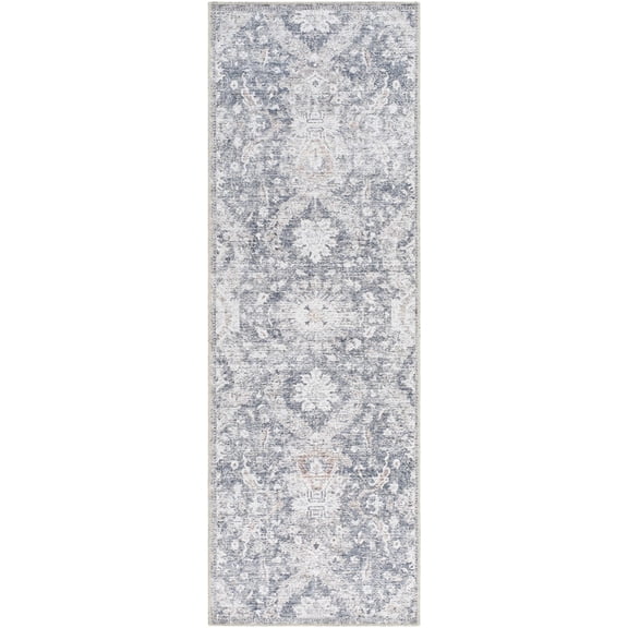 BoutiqueRugs Arnaud Traditional Runner Rug - Machine Washable - Navy Blue, Beige - 2'7" x 7'10" Runner