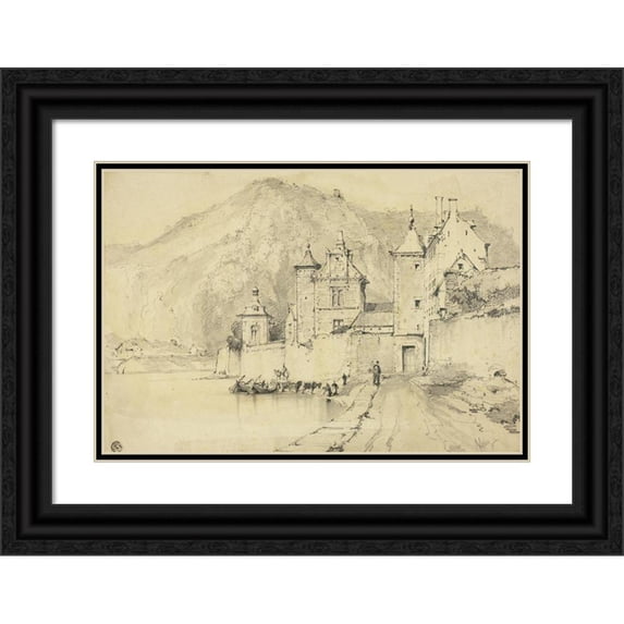 Arnauld de Vuez 18x13 Black Ornate Wood Framed Double Matted Museum Art Print Titled - Town on the Meuse