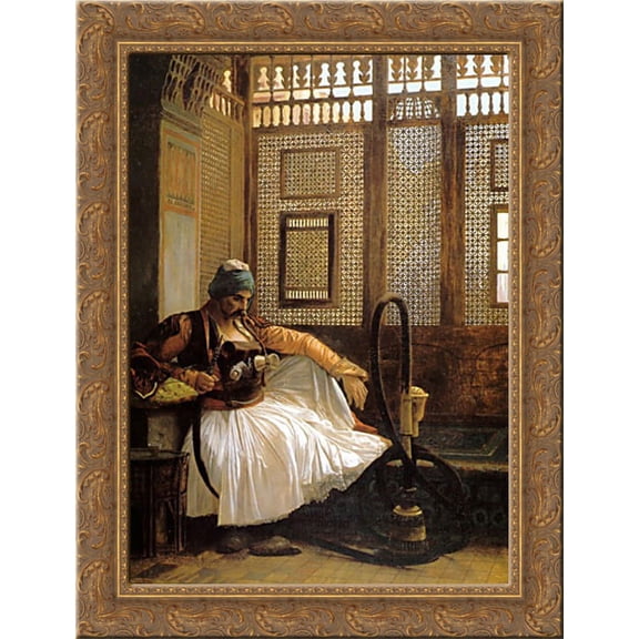 Arnaut Smoking 20x24 Gold Ornate Wood Framed Canvas Art by Gerome, Jean Leon